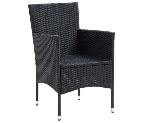 vidaXL 5-daļīgs dārza mēbeļu komplekts ar matračiem, PE pinums, melns