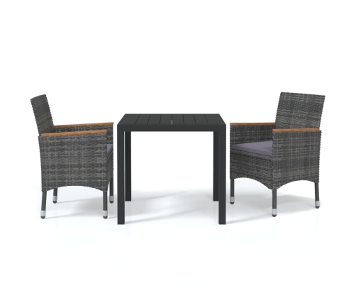 vidaXL 3-daļīgs dārza mēbeļu komplekts, matrači, pelēka PE rotangpalma