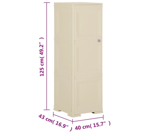 vidaXL skapītis, 40x43x125 cm, plastmasa, koka dizains, balts
