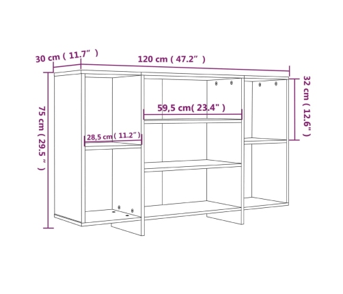 vidaXL kumode, pelēka ozolkoka krāsa, 120x30x75 cm, inženierijas koks