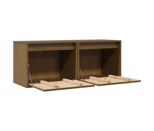 vidaXL sienas skapīši, 2 gab., brūni, 45x30x35 cm, priedes masīvkoks