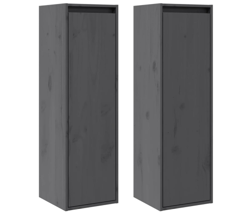 vidaXL sienas skapīši, 2 gab., pelēki, 30x30x100 cm, priedes masīvkoks