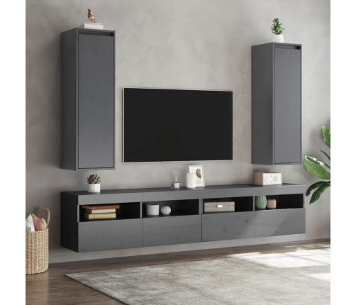 vidaXL sienas skapīši, 2 gab., pelēki, 30x30x100 cm, priedes masīvkoks