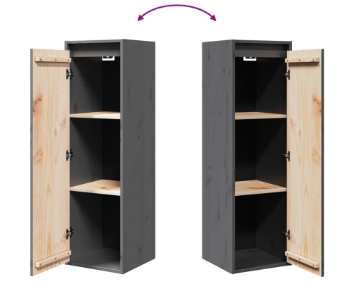 vidaXL sienas skapīši, 2 gab., pelēki, 30x30x100 cm, priedes masīvkoks