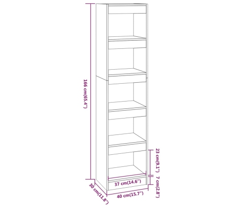 vidaXL grāmatu plaukts, pelēcīga ozolkoka krāsa, 40x30x166 cm