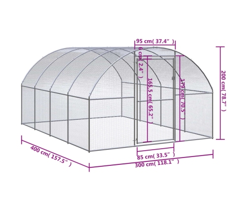 vidaXL vistu būris, 3x4x2 m, cinkots tērauds