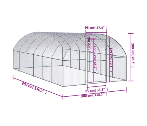 vidaXL vistu būris, 3x6x2 m, cinkots tērauds