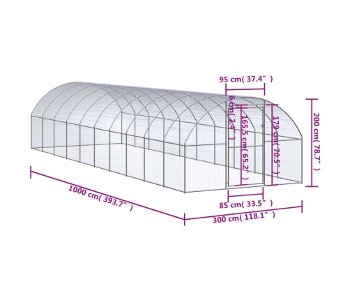 vidaXL vistu būris, 3x10x2 m, cinkots tērauds