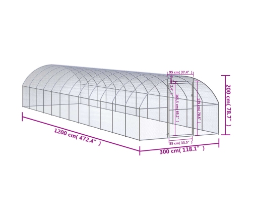 vidaXL vistu būris, 3x12x2 m, cinkots tērauds