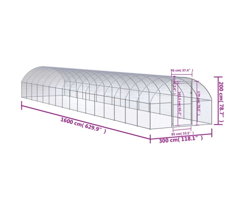 vidaXL vistu būris, 3x16x2 m, cinkots tērauds
