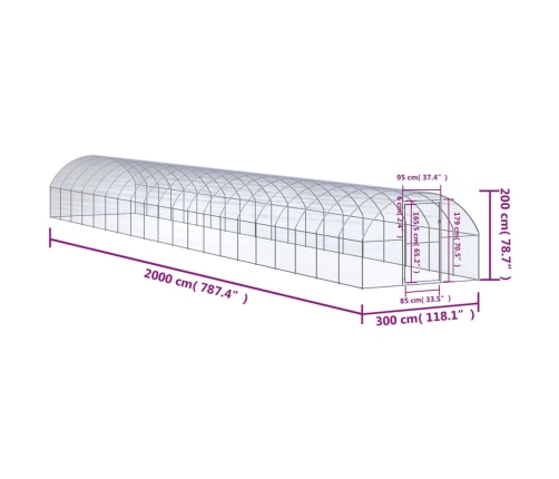 vidaXL vistu būris, 3x20x2 m, cinkots tērauds