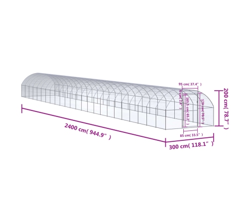 vidaXL vistu būris, 3x24x2 m, cinkots tērauds