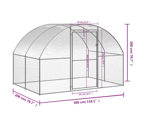 vidaXL vistu būris, 3x2x2 m, cinkots tērauds
