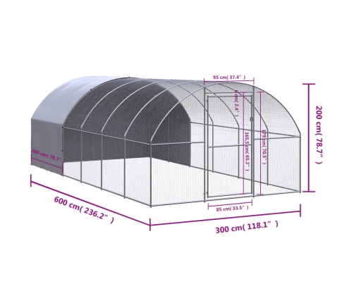 vidaXL vistu būris, 3x6x2 m, cinkots tērauds