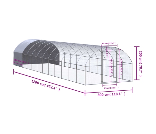 vidaXL vistu būris, 3x12x2 m, cinkots tērauds