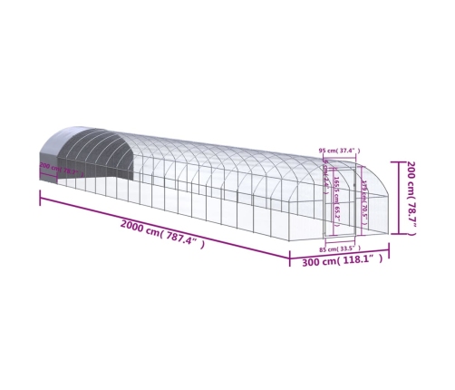 vidaXL vistu būris, 3x20x2 m, cinkots tērauds