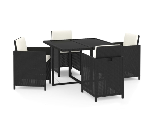 vidaXL 5-daļīgs dārza mēbeļu komplekts ar matračiem, PE pinums, melns