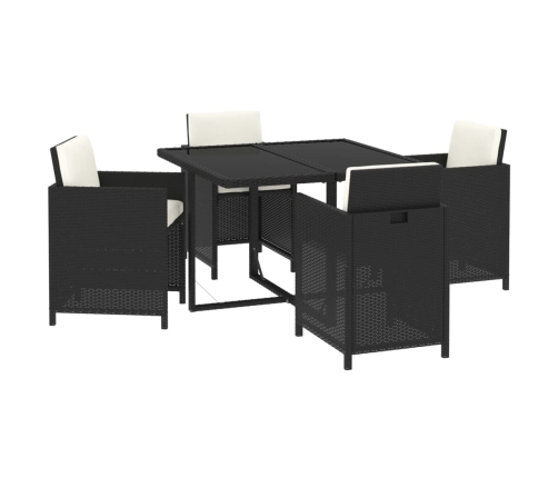 vidaXL 5-daļīgs dārza mēbeļu komplekts ar matračiem, PE pinums, melns