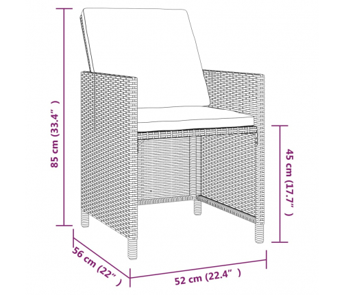 vidaXL 9-daļīgs dārza mēbeļu komplekts, matrači, melns, PE rotangpalma