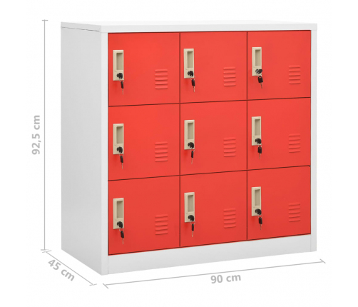 vidaXL ģērbtuves skapji, 5 gab., 90x45x92,5 cm, tērauds, pelēksarkani