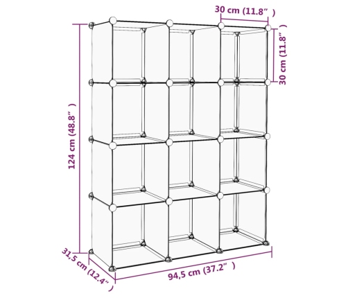 vidaXL plaukts, 12 kubveida nodalījumi, caurspīdīgs, plastmasa