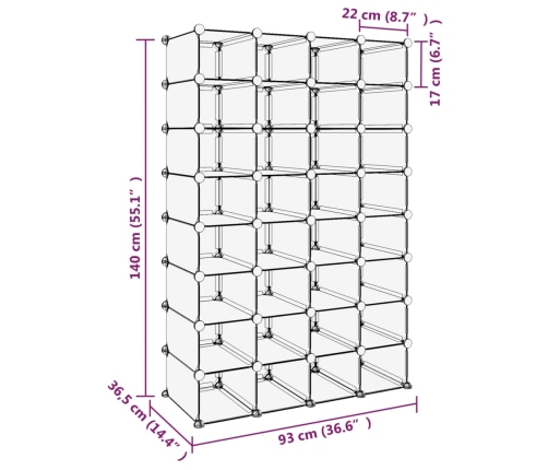 vidaXL apavu plaukts, caurspīdīgs, 93x36,5x140 cm, plastmasa