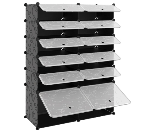 vidaXL apavu plaukts, melns, 94x37x125 cm, plastmasa