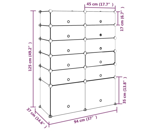 vidaXL apavu plaukts, melns, 94x37x125 cm, plastmasa
