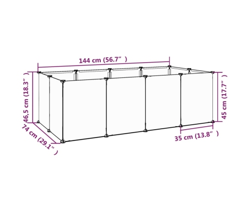 vidaXL mazu mājdzīvnieku sētiņa, melna, 144x74x46,5 cm, PP un tērauds