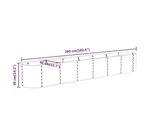 vidaXL augstā puķu kaste, 260x40x36 cm, pulverkrāsots tērauds, zaļa