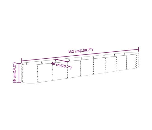 vidaXL augstā puķu kaste, 332x40x36 cm, tērauds, antracītpelēka