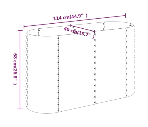 vidaXL augstā puķu kaste, 114x40x68 cm, tērauds, sudrabaina