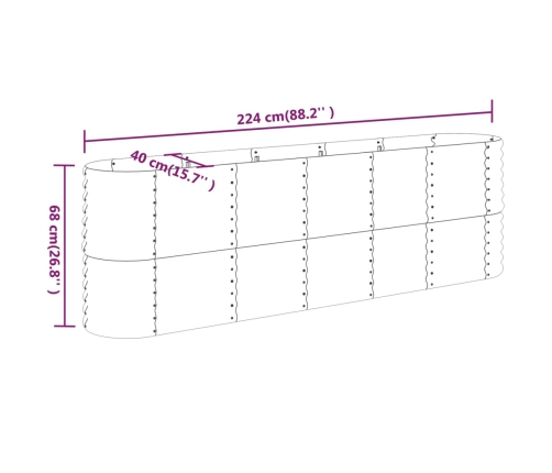 vidaXL augstā puķu kaste, 224x40x68 cm, pulverkrāsots tērauds, pelēka