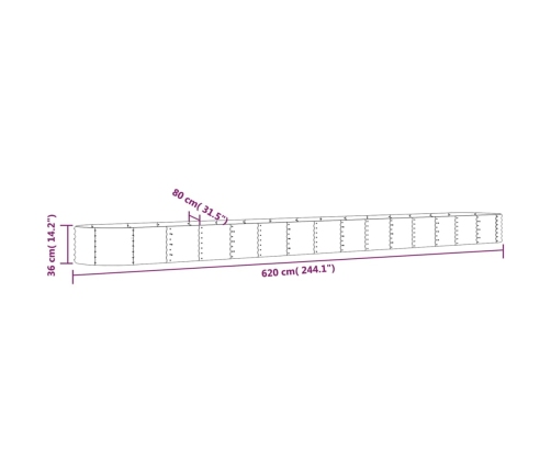 vidaXL augstā puķu kaste, 620x80x36 cm, pulverkrāsots tērauds, zaļa