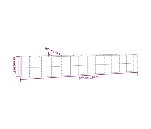vidaXL augstā puķu kaste, 507x100x68 cm, tērauds, sudrabaina