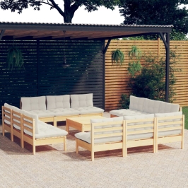 13-Daļīgs Dārza Atpūtas Mēbeļu Komplekts Ar Matračiem, Priede Vidaxl