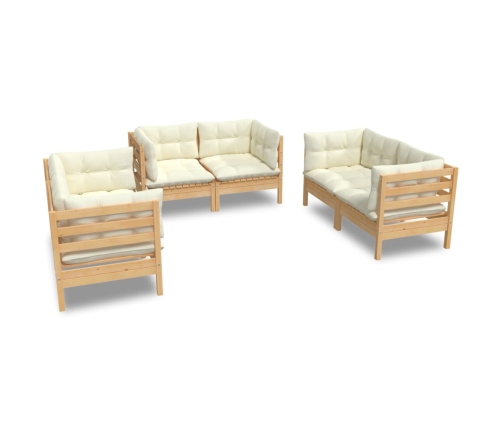 vidaXL 6-daļīgs dārza mēbeļu komplekts ar krēmkrāsas matračiem, priede