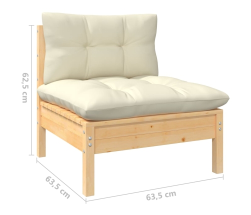 vidaXL 5-daļīgs dārza mēbeļu komplekts ar krēmkrāsas matračiem, priede