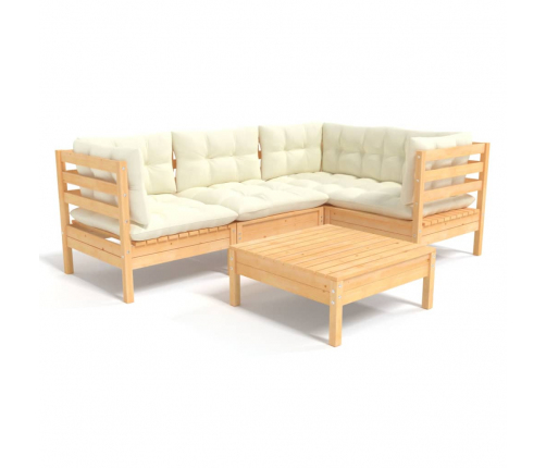 vidaXL 5-daļīgs dārza mēbeļu komplekts ar krēmkrāsas matračiem, priede