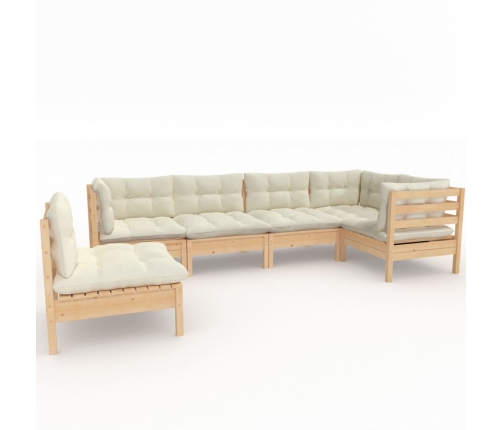 vidaXL 6-daļīgs dārza mēbeļu komplekts ar krēmkrāsas matračiem, priede