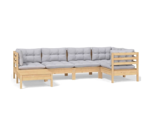 vidaXL 6-daļīgs dārza mēbeļu komplekts ar pelēkiem matračiem, priede