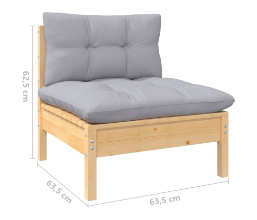 vidaXL 6-daļīgs dārza mēbeļu komplekts ar pelēkiem matračiem, priede