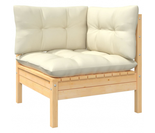 vidaXL 9-daļīgs dārza mēbeļu komplekts ar krēmkrāsas matračiem, priede