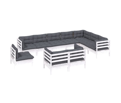 vidaXL 10-daļīgs dārza mēbeļu komplekts ar matračiem, balta priede