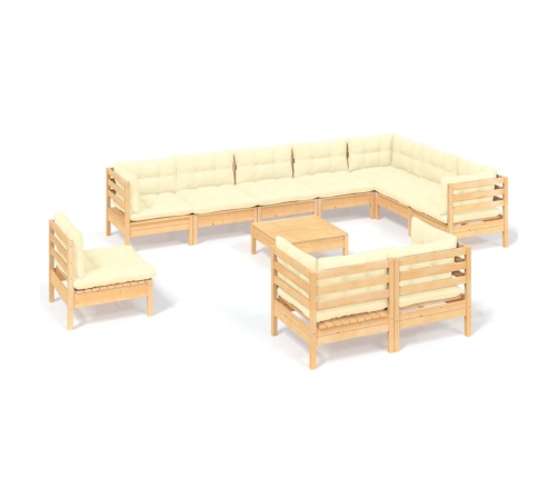 vidaXL 11-daļīgs dārza mēbeļu komplekts ar krēmkrāsas matračiem, koks