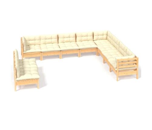 vidaXL 10-daļīgs dārza mēbeļu komplekts ar krēmkrāsas matračiem, koks