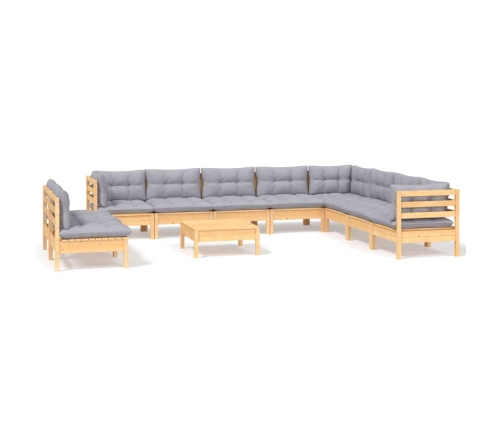 11-Daļīgs Dārza Mēbeļu Komplekts Ar Pelēkiem Matračiem, Priede Vidaxl