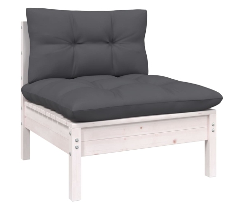 vidaXL 11-daļīgs dārza mēbeļu komplekts ar matračiem, balta priede