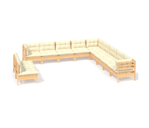 vidaXL 11-daļīgs dārza mēbeļu komplekts ar krēmkrāsas matračiem, koks