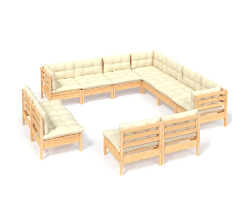 vidaXL 11-daļīgs dārza mēbeļu komplekts ar krēmkrāsas matračiem, koks